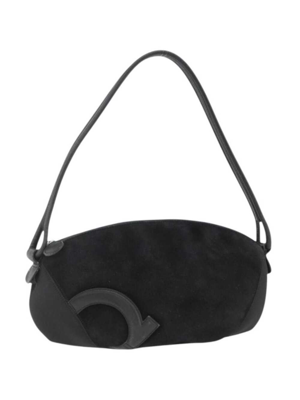 Salvatore Ferragamo Gancini Shoulder Bag Suede Black Silver